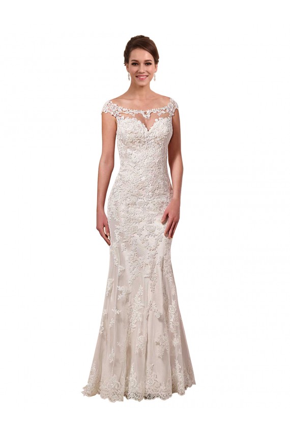 Lace Chapel Train Bateau Neck Sheath Sexy Wedding Dress Stockport