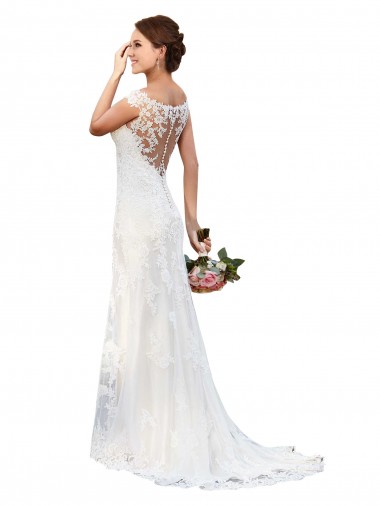 Lace Chapel Train Bateau Neck Sheath Sexy Wedding Dress Stockport
