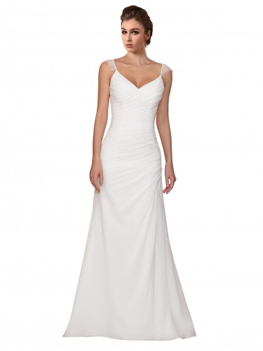 Soft Chiffon Chapel Train V-Neck Sheath Wedding Dress Stockport