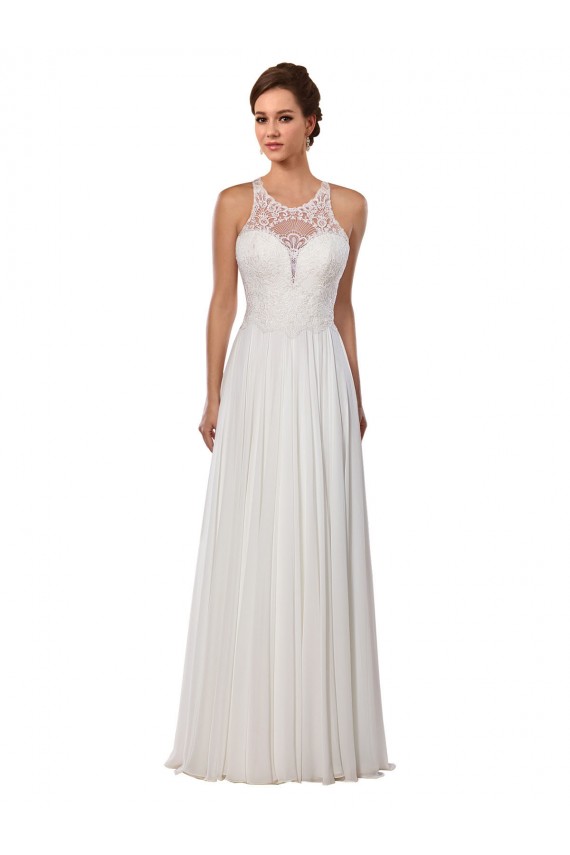 Soft Chiffon Chapel Train Illusion Neck Sheath Wedding Dress Stockport