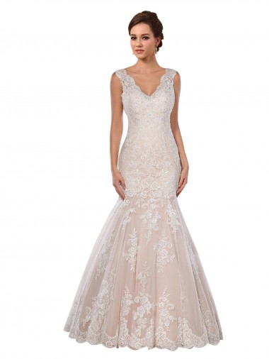 Lace Chapel Train V-Neck Mermaid Modern Wedding Dress Stockport
