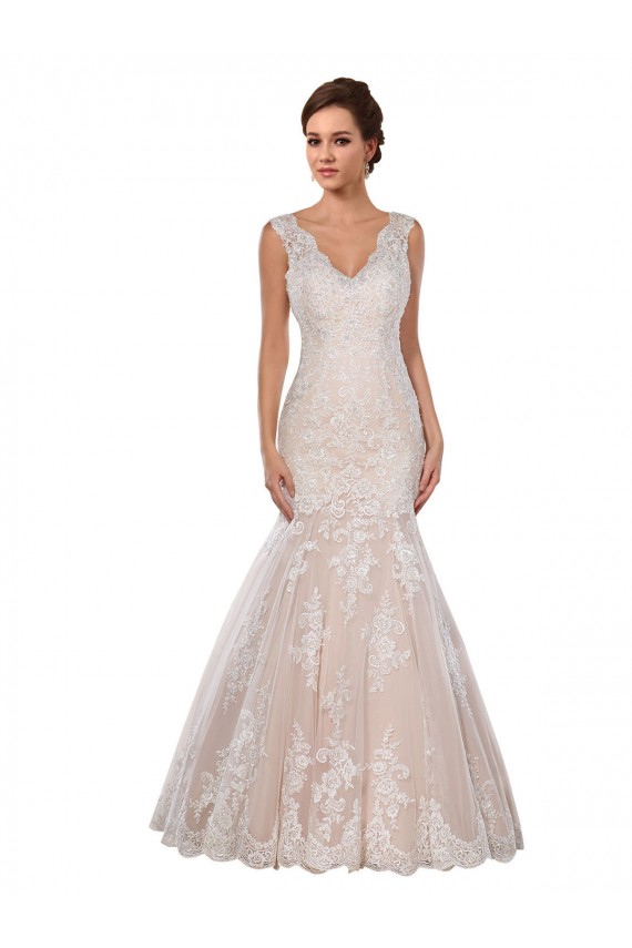 Lace Chapel Train V-Neck Mermaid Modern Wedding Dress Stockport