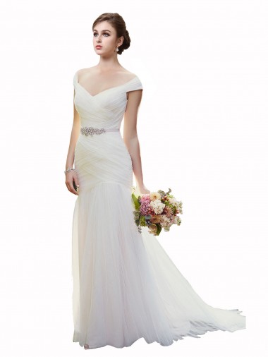 Tulle Chapel Train Off the Shoulder Mermaid Beach Wedding Dress Stockport