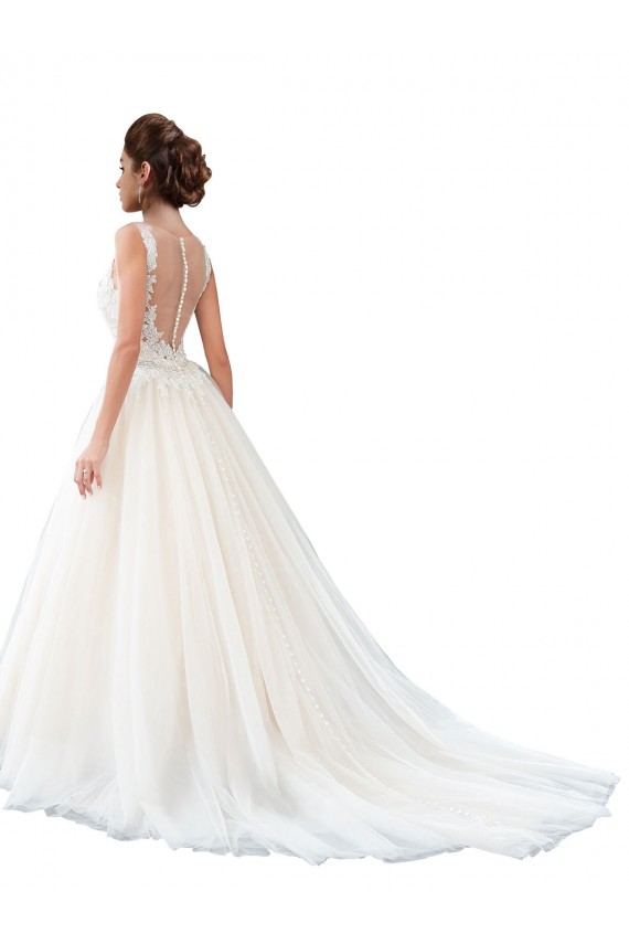 Tulle & Lace Sleeveless Illusion Neck Ivory A-Line Beach Wedding Dress Stockport