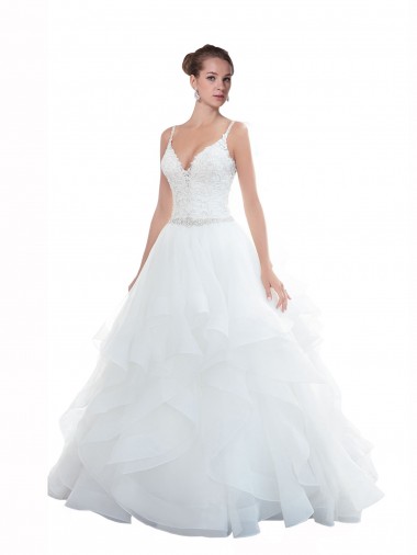 Tulle Chapel Train Spaghetti Straps Ball Gown Beach Wedding Dress Stockport