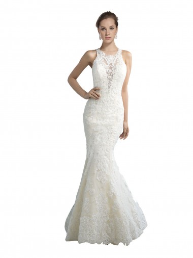 Tulle Chapel Train Illusion Neck Mermaid Beach Wedding Dress Stockport