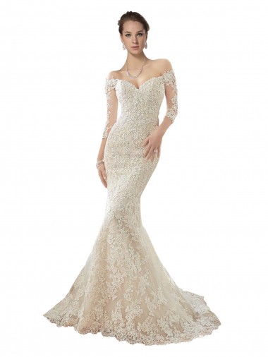 Tulle & Lace Chapel Train Off the Shoulder Mermaid Wedding Dress Stockport