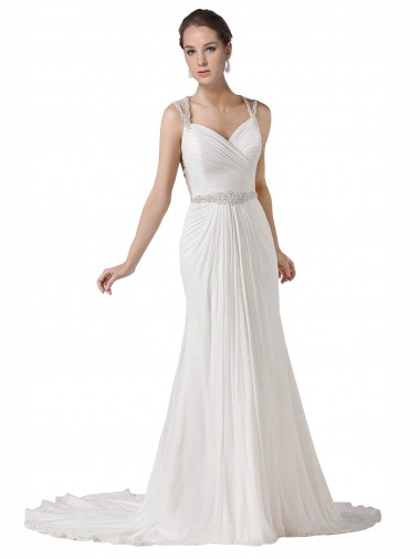 Soft Chiffon Chapel Train Sweetheart Sheath Beach Wedding Dress Stockport