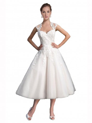 Tulle & Lace Tea Length Sweetheart A-Line Beach Wedding Dress Stockport