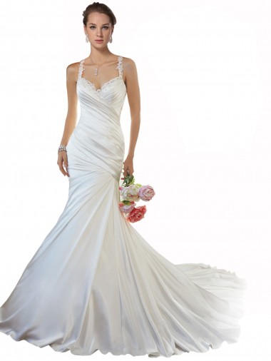 Satin Chapel Train Sweetheart Mermaid Beach Wedding Gowns Stockport