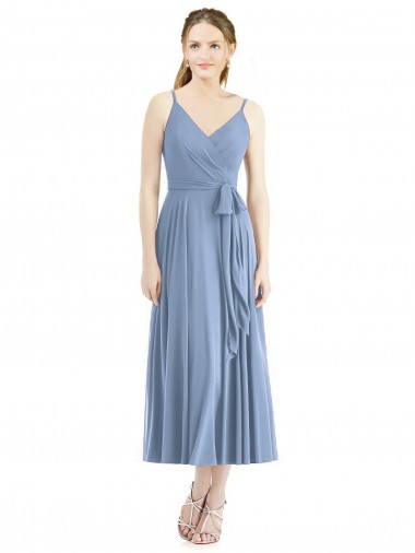 Soft Chiffon Tea Length Spaghetti Straps A-Line Bridesmaid Dress Stockport