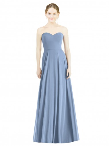 Soft Chiffon Long Sweetheart Dusty Blue A-Line Evening Dress / Bridesmaid Dress Stockport