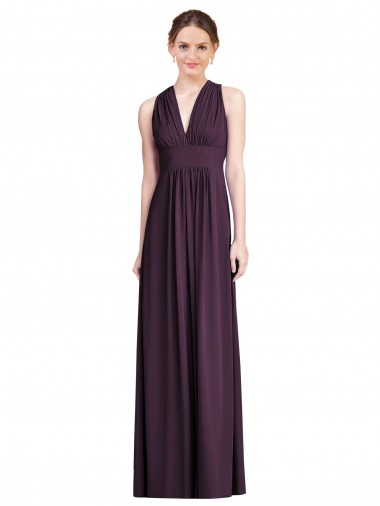 Soft Chiffon Long V-Neck Grape A-Line Bridesmaid Dress Stockport