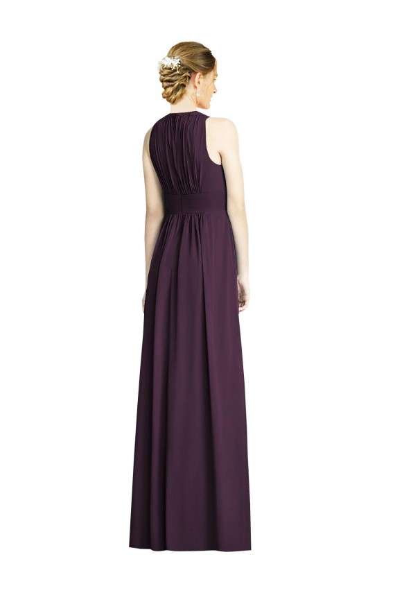 Soft Chiffon Long V-Neck Grape A-Line Bridesmaid Dress Stockport