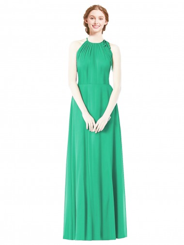 Soft Chiffon Long Halter Neck Emerald Green A-Line Bridesmaid Dress Stockport