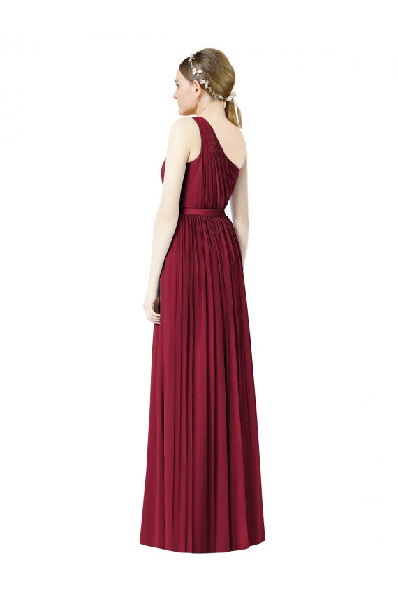Soft Chiffon Long One Shoulder Burgundy A-Line Bridesmaid Gown Stockport