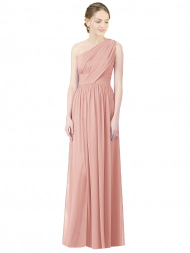 Soft Chiffon Long One Shoulder Bliss Pink A-Line Bridesmaid Dress Stockport
