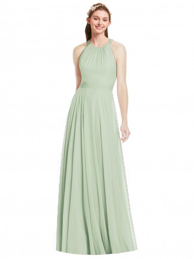 Chiffon Long Halter Neck Sage A-Line Bridesmaid Dress / Evening Dress Stockport