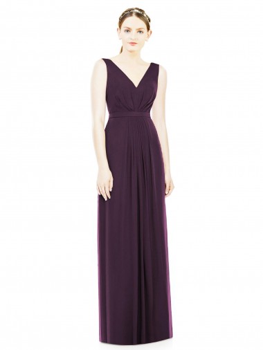 Chiffon Long V-Neck Grape A-Line Bridesmaid Dress / Evening Dress Stockport