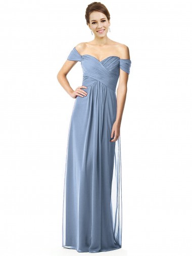 Soft Chiffon Long Off the Shoulder Dusty Blue A-Line Bridesmaid Dress Stockport