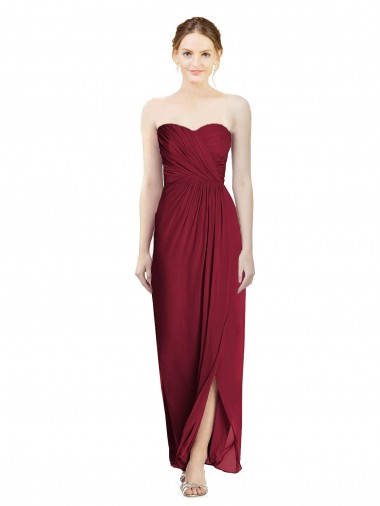 Soft Chiffon Long Sweetheart Burgundy Sheath Bridesmaid Dress Stockport