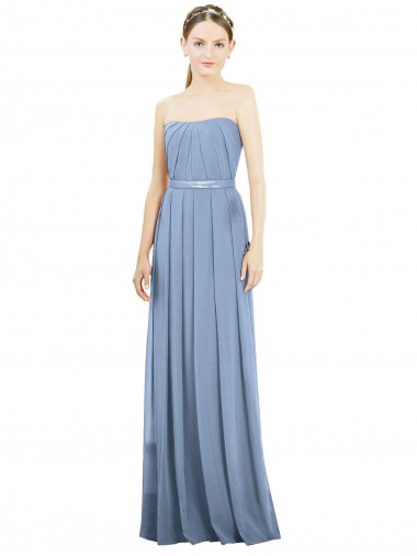 Soft Chiffon Long Strapless Dusty Blue A-Line Bridesmaid Dress Stockport