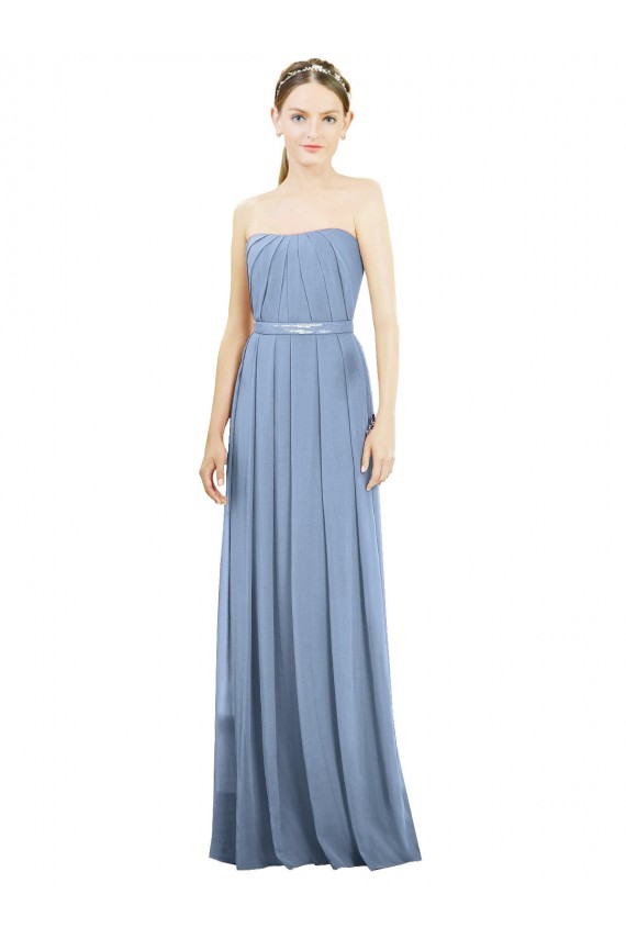 Soft Chiffon Long Strapless Dusty Blue A-Line Bridesmaid Dress Stockport