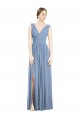 Soft Chiffon Long V-Neck Dusty Blue A-Line Semi Formal Evening Dress / Bridesmaid Dress Stockport