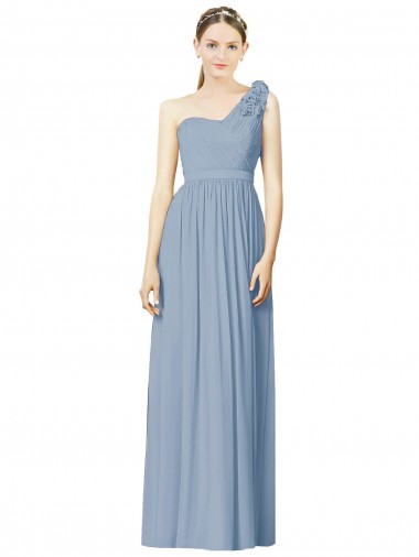 Soft Chiffon Long One Shoulder Dusty Blue A-Line Bridesmaid Dress Stockport