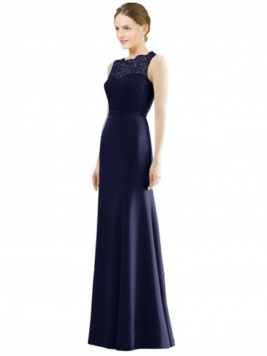 Soft Chiffon & Lace Long Illusion Neck Mermaid Bridesmaid Dress Stockport