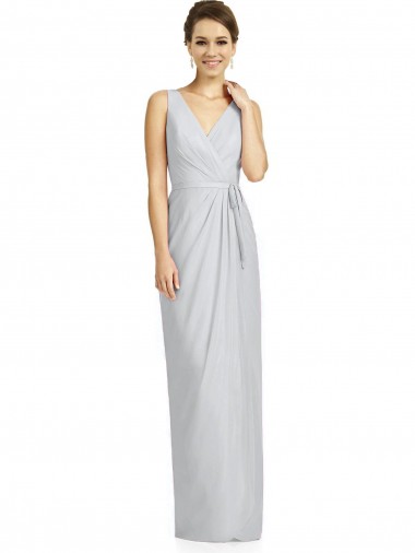 Soft Chiffon V-Back Long V-Neck Frost Sheath Bridesmaid Dress Stockport