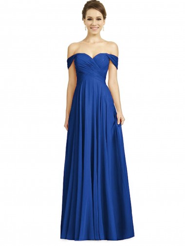 Soft Chiffon Long Off the Shoulder Royal Blue A-Line Semi Formal Evening Dress / Bridesmaid Dress Stockport