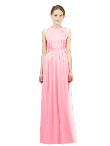 Soft Chiffon Long Halter Neck Salmon A-Line Bridesmaid Dress Stockport