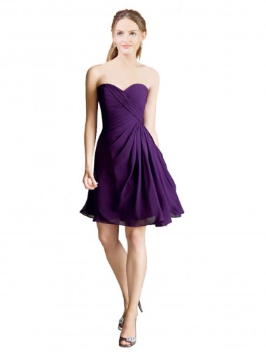Soft Chiffon Knee Length Sweetheart Purple A-Line Bridesmaid Dress Stockport