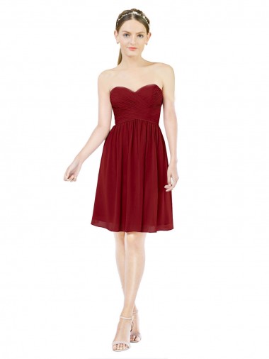 Soft Chiffon Knee Length Sweetheart Burgundy A-Line Bridesmaid Dress Stockport