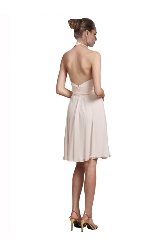 Soft Chiffon Knee Length Halter Neck Cream Pink A-Line Bridesmaid Dress Stockport