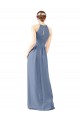 Soft Chiffon Keyhole Back Long Halter Neck Dusty Blue Sheath Bridesmaid Dress Stockport