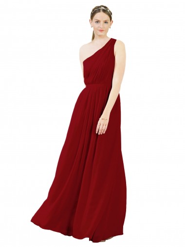 Chiffon Long One Shoulder Burgundy A-Line Bridal Party Dress / Evening Dress Stockport