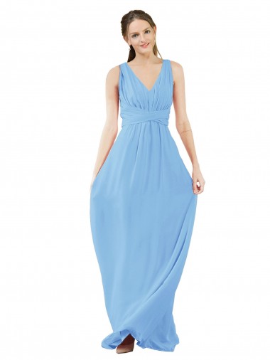 Soft Chiffon Long V-Neck Periwinkle A-Line Bridesmaid Dress Stockport