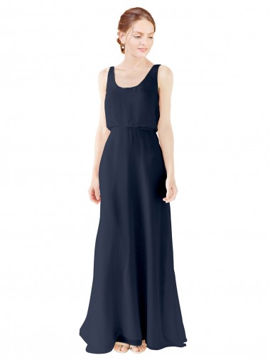 Soft Chiffon Open Back Long Scoop Neck A-Line Bridesmaid Dress Stockport