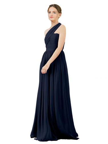 Chiffon Long One Shoulder Dark Navy A-Line Bridal Party Dress / Evening Dress Stockport
