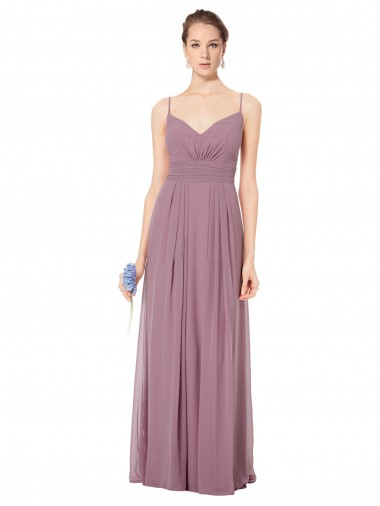 Soft Chiffon Open Back Long Spaghetti Straps A-Line Bridesmaid Gowns Stockport