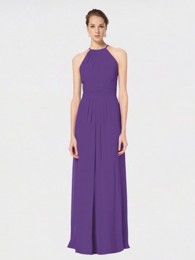 Soft Chiffon Criss Cross Back Long Spaghetti Straps Plum Purple A-Line Bridesmaid Dress Stockport