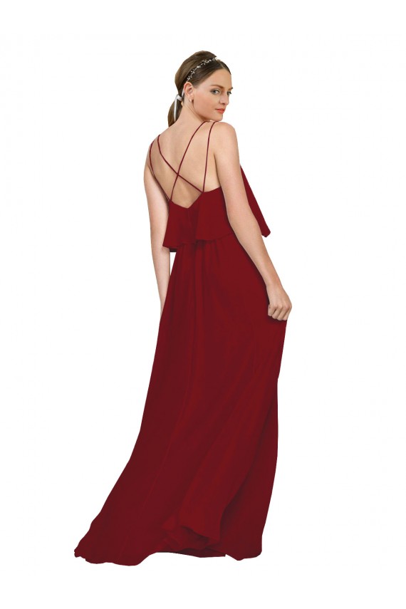 Chiffon Criss Cross Open Back Long Spaghetti Straps A-Line Bridesmaid Dress Stockport