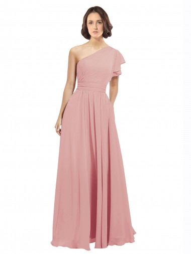 Chiffon Long One Shoulder Bliss Pink A-Line Bridesmaid Dress / Evening Dress Stockport