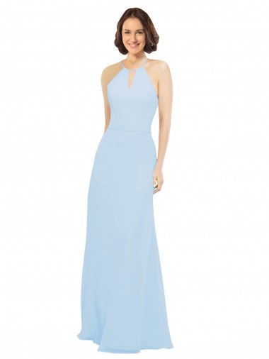 Soft Chiffon Long Halter Neck A-Line Wedding Party Dress Stockport