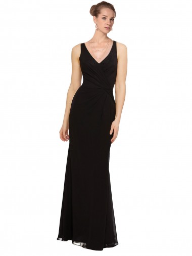 Soft Chiffon Long V-Neck Sheath Bridesmaid Gown Stockport