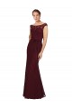 Soft Chiffon Long Bateau Neck Burgundy Gold Sheath Bridesmaid Dress Stockport