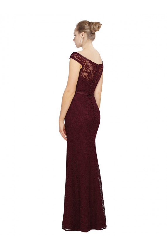 Soft Chiffon Long Bateau Neck Burgundy Gold Sheath Bridesmaid Dress Stockport