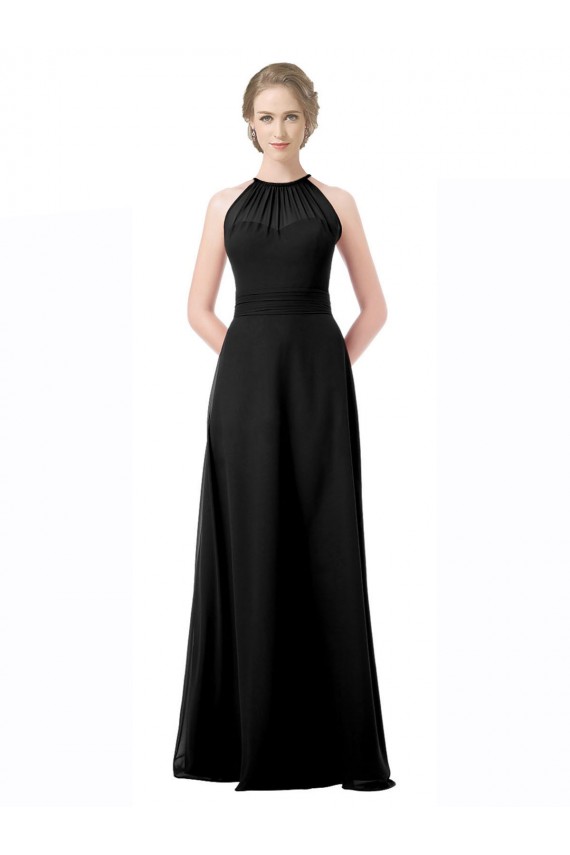 Chiffon Long Halter Neck Black A-Line Formal Dress / Bridesmaid Dress Stockport